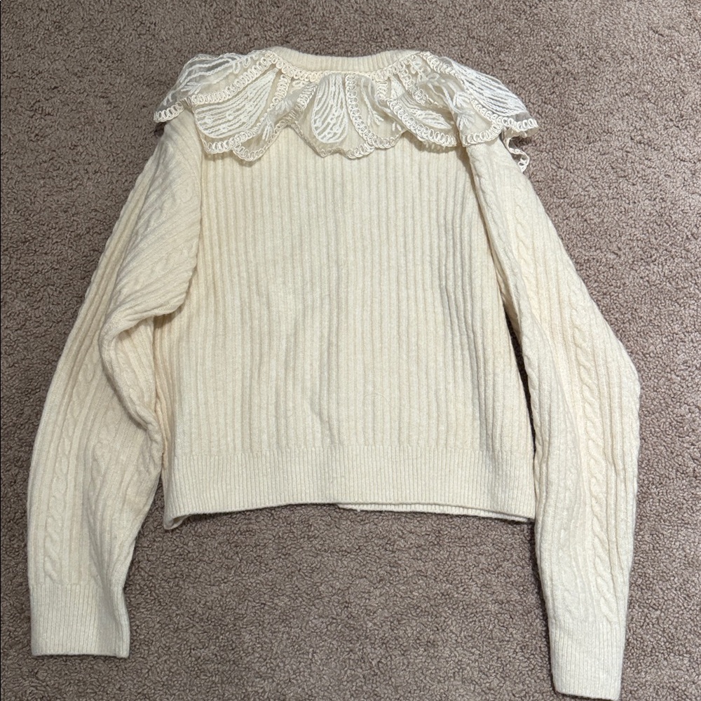 H&M Cream Cable Knit Cardigan with Lace Detail - Picture 3 of 3